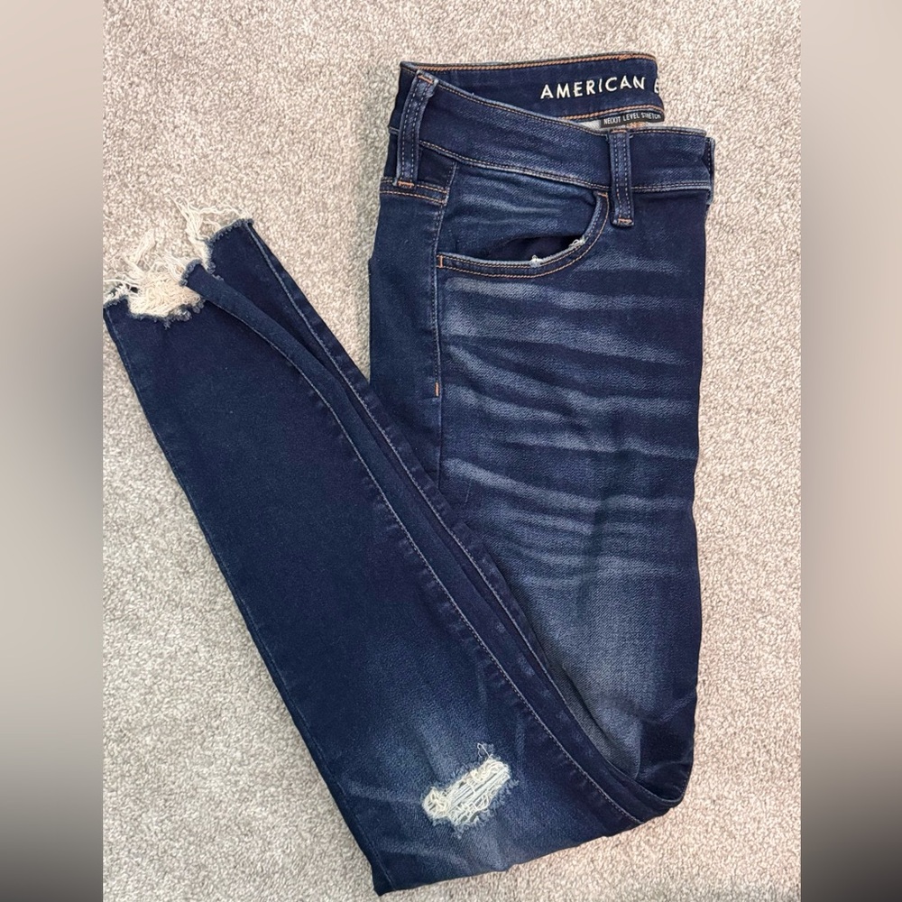 American Eagle Outfitters Dark Blue Distressed Jeans
